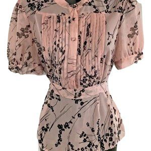APT. 9 Women Pink Pleated Yoke Empire Bodice Pink Floral Short Sleeve S. PL New